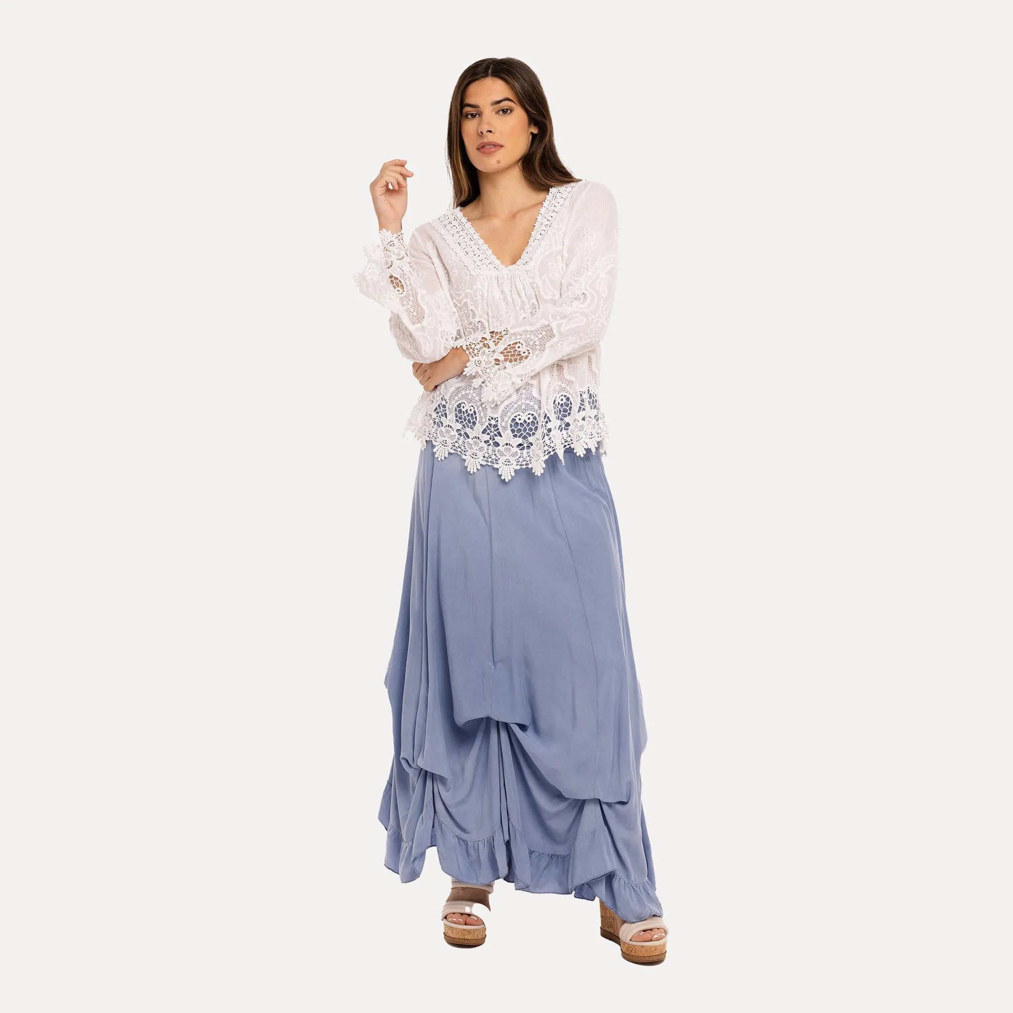 M Made in Italy  Women's Woven Long Sleeve Top