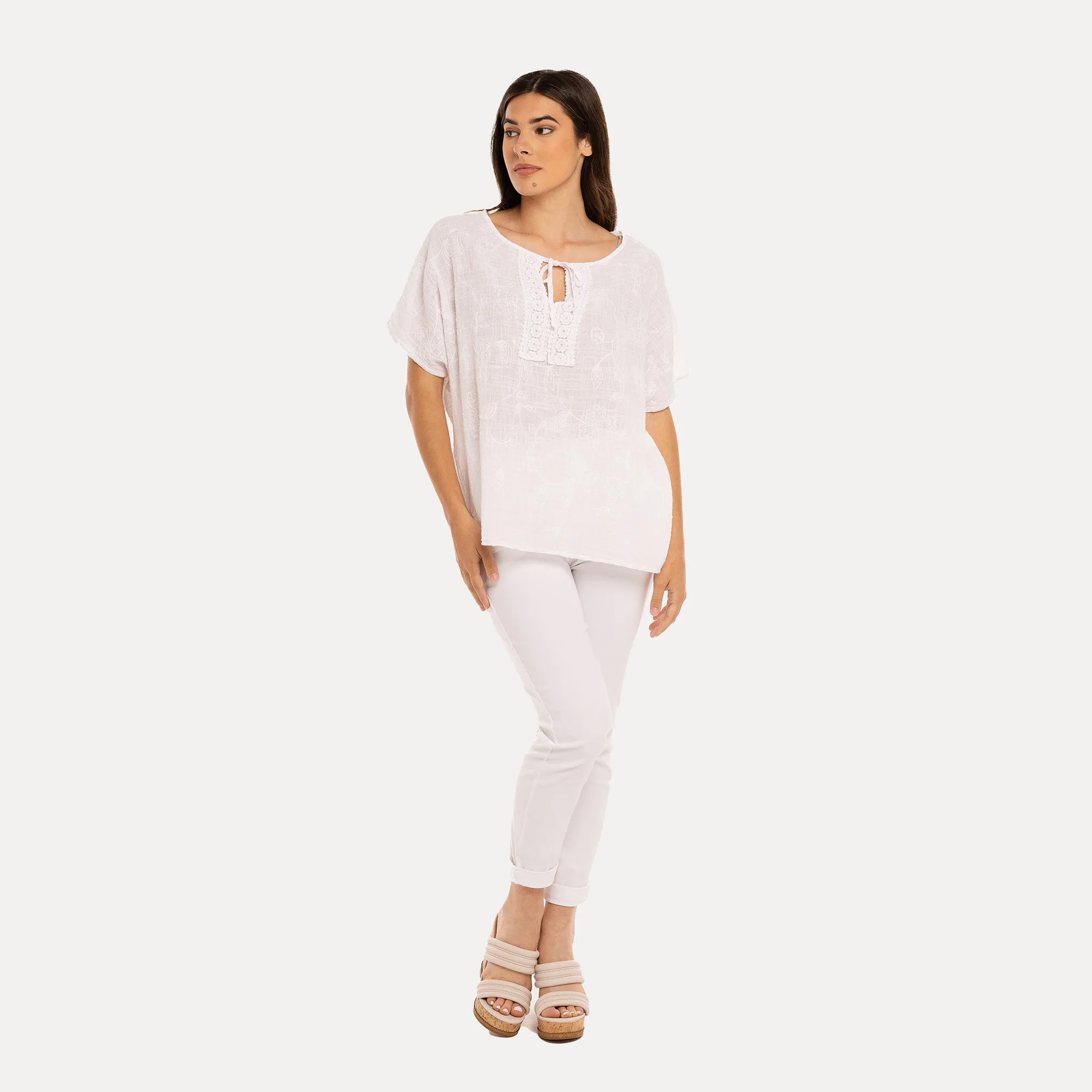 M Made in Italy  Women's Woven Short Sleeve Top
