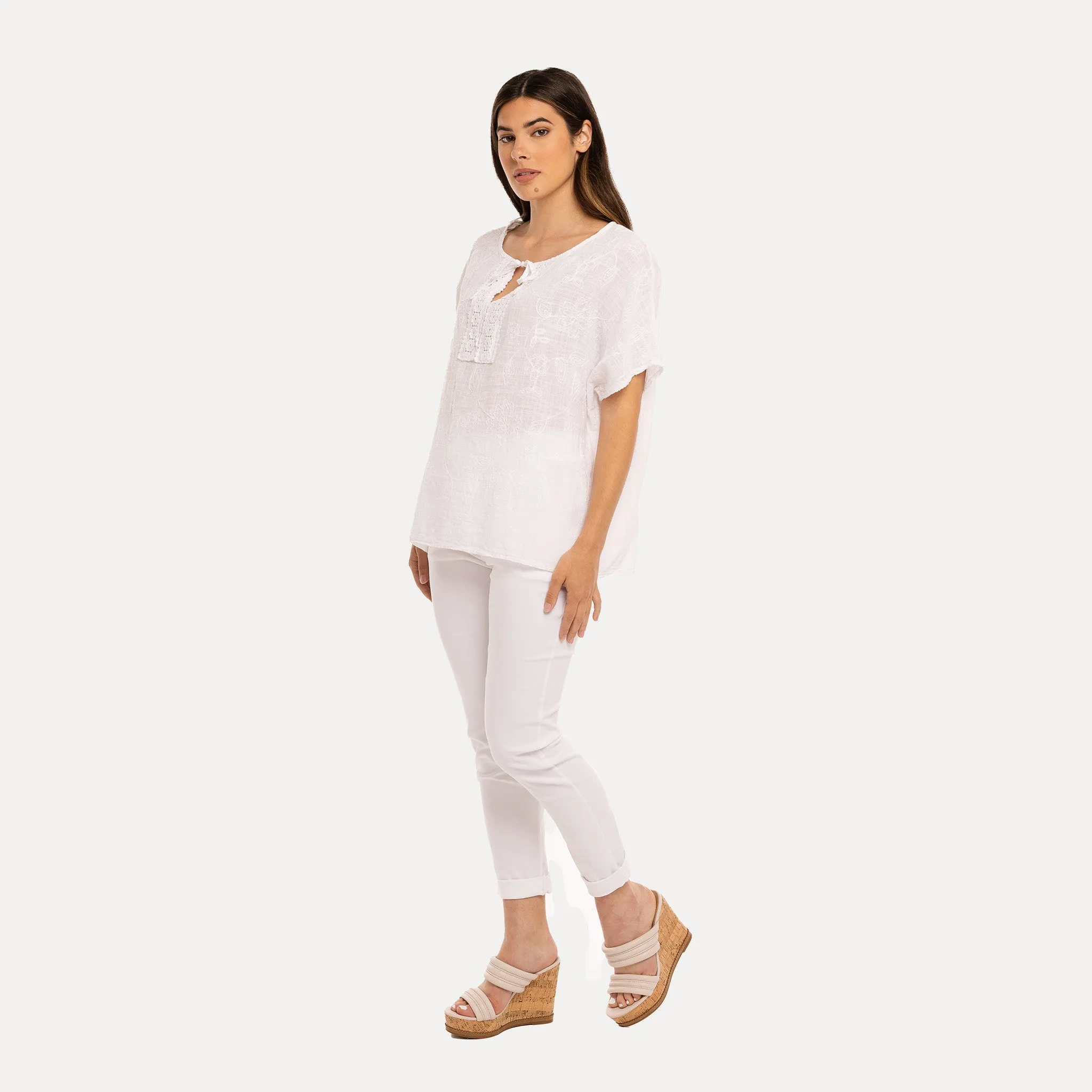 M Made in Italy  Women's Woven Short Sleeve Top