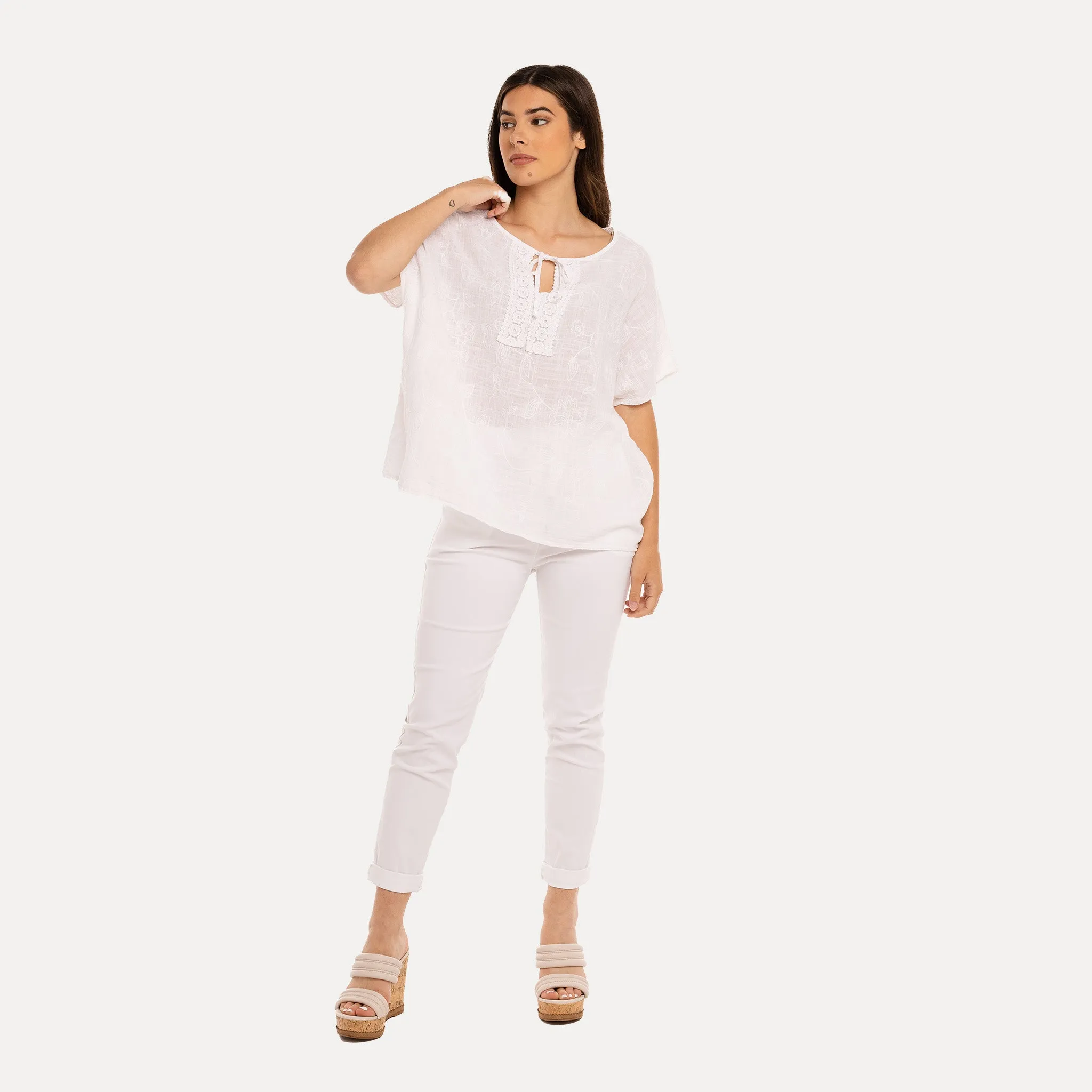 M Made in Italy  Women's Woven Short Sleeve Top