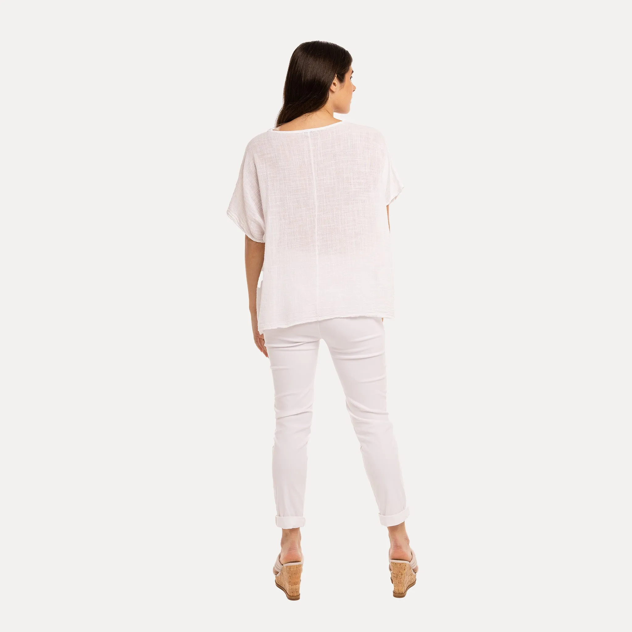 M Made in Italy  Women's Woven Short Sleeve Top