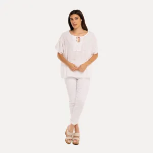 M Made in Italy  Women's Woven Short Sleeve Top