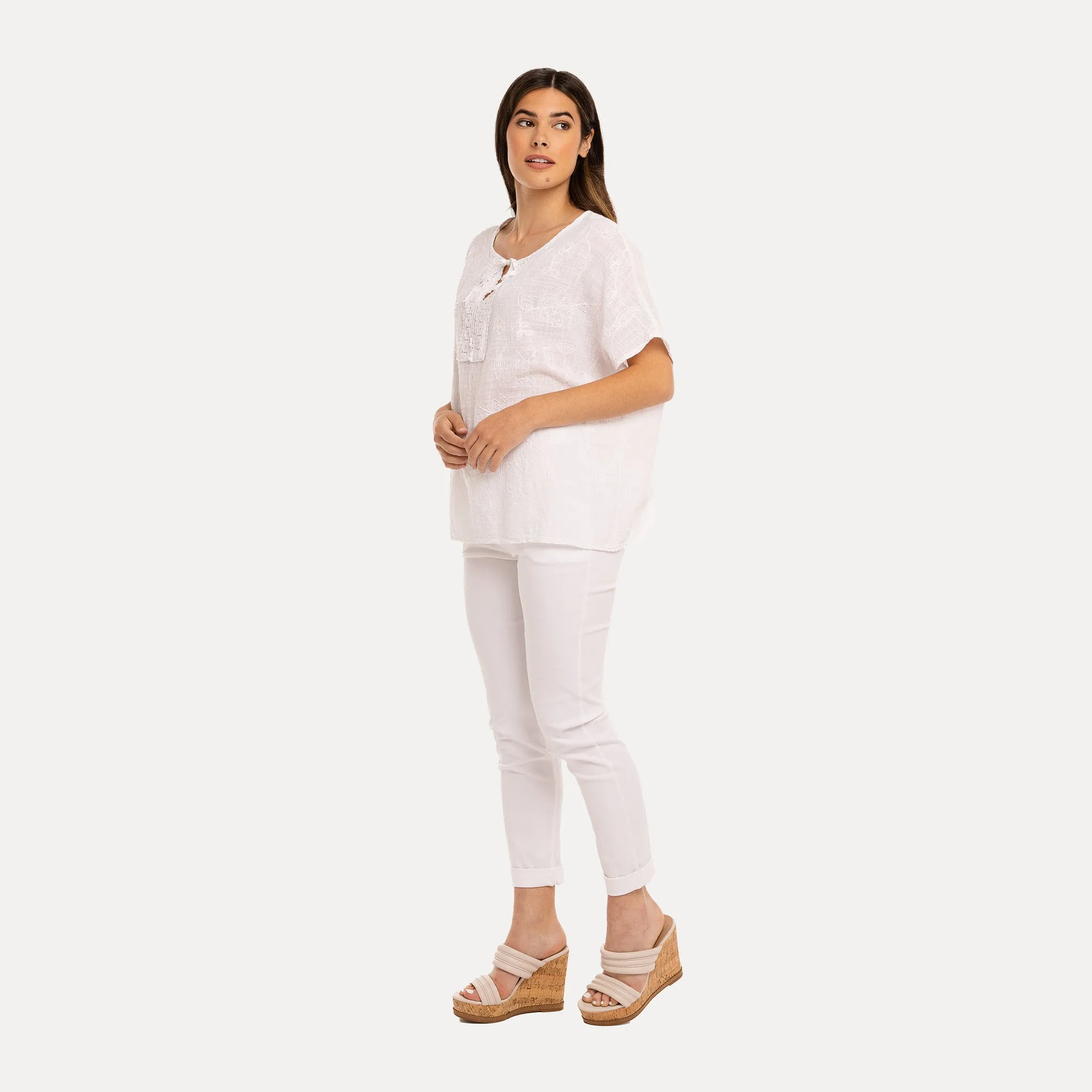 M Made in Italy  Women's Woven Short Sleeve Top