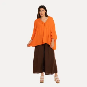 M Made in Italy  Women's Woven Three-Quarter Sleeve Top