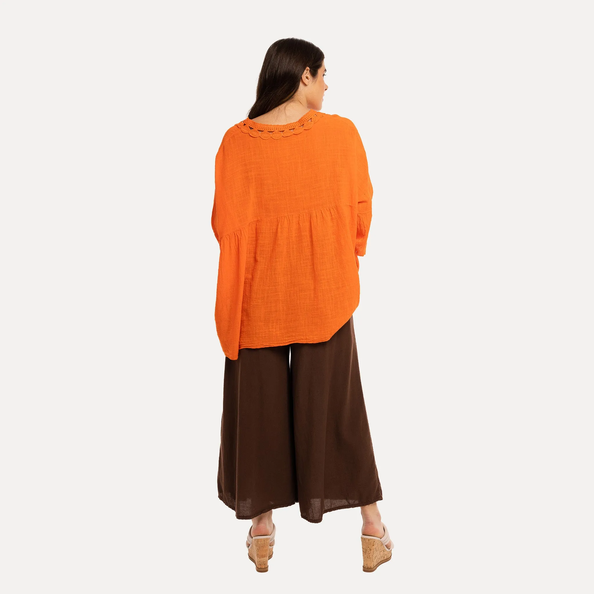 M Made in Italy  Women's Woven Three-Quarter Sleeve Top
