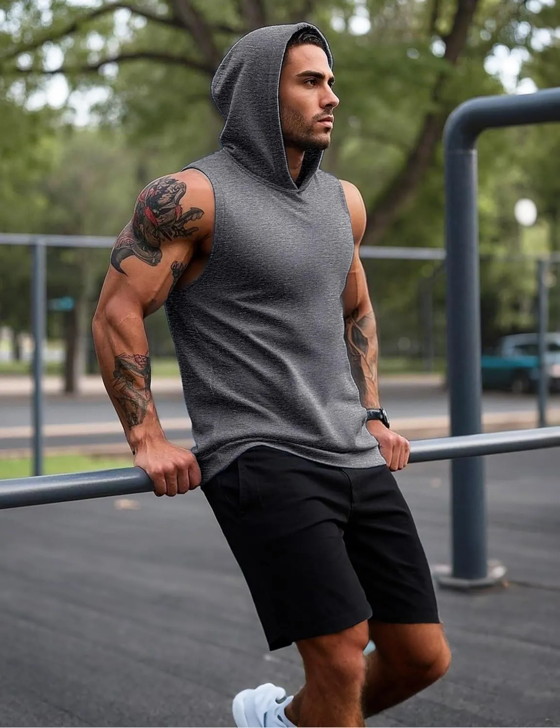 MAGCOMSEN Mens Tank Top Sleeveless Hoodie Cotton T-Shirt Summer Casual Shirt Muscle Tee