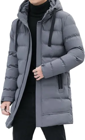 Maiyifu-GJ Men's Lightweight Thicken Warm Puffer Jacket Long Hooded Parka Outerwear Quilted Padded Down Coat Windbreaker
