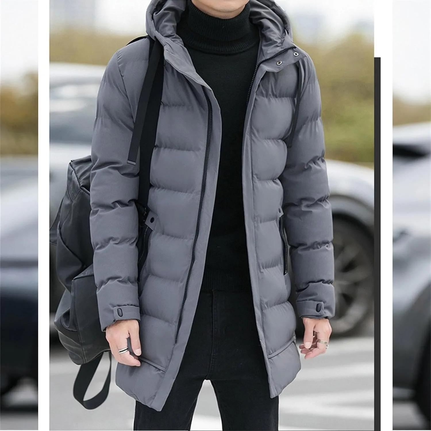 Maiyifu-GJ Men's Lightweight Thicken Warm Puffer Jacket Long Hooded Parka Outerwear Quilted Padded Down Coat Windbreaker