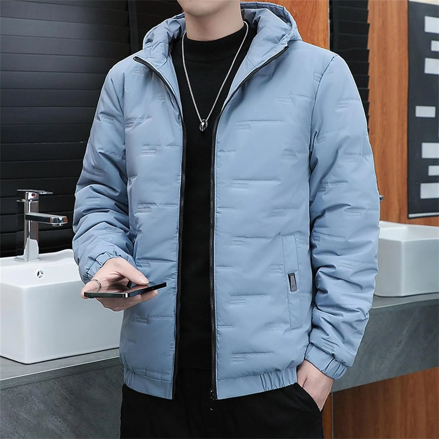 Maiyifu-GJ Men's Winter Coat Casual Lightweight Quilted Padded Jackets Hooded Warm Puffer Jacket Windproof Outerwear