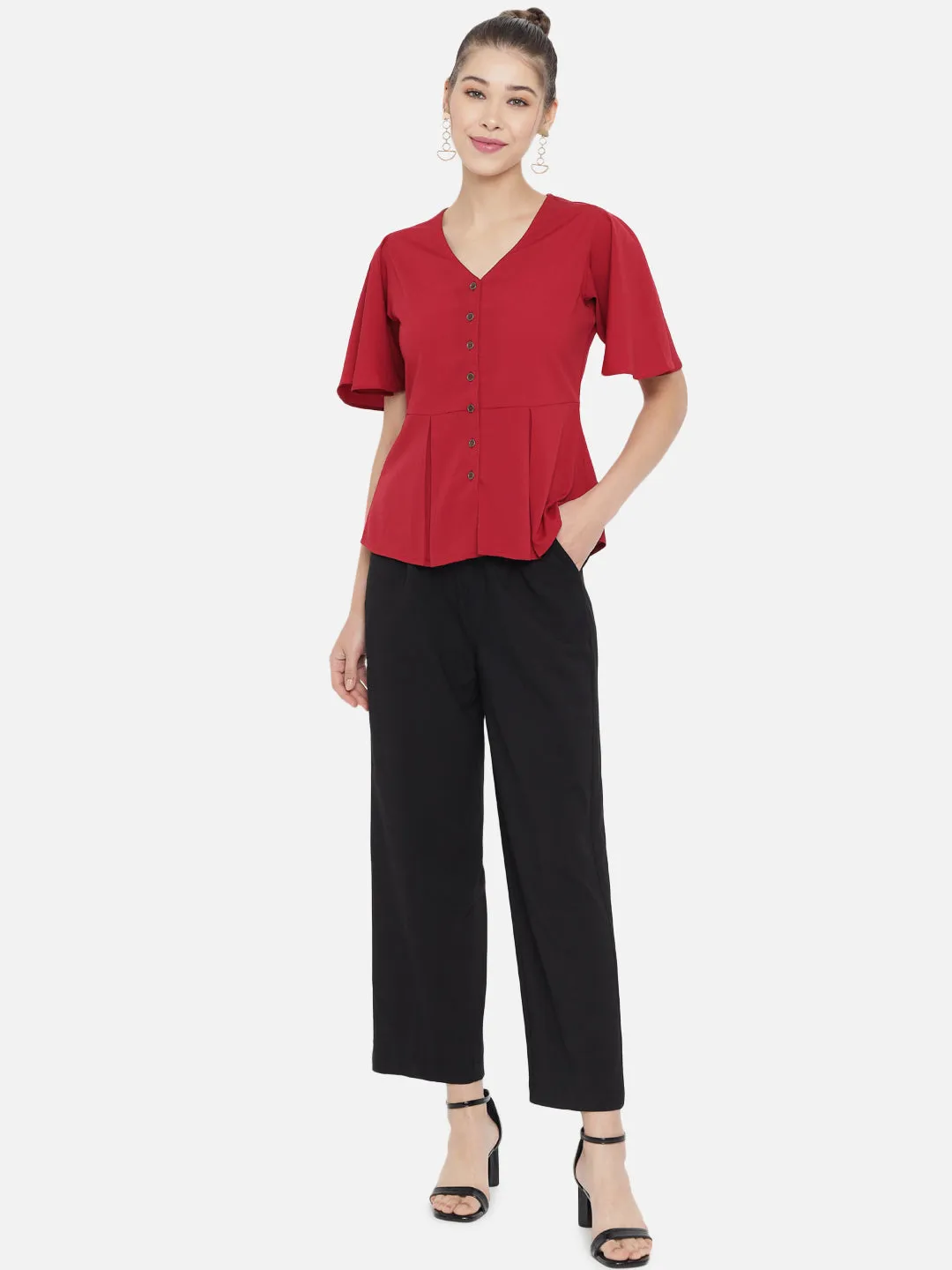 Maroon Crepe Peplum Top