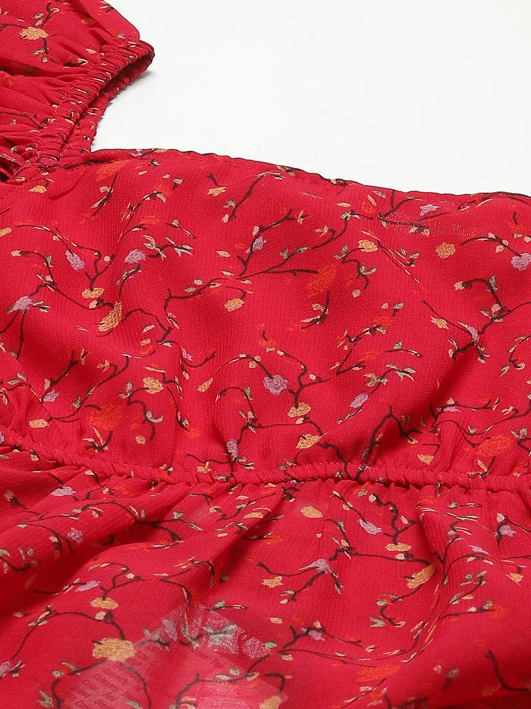 Maroon Floral Print Georgette Peplum Top