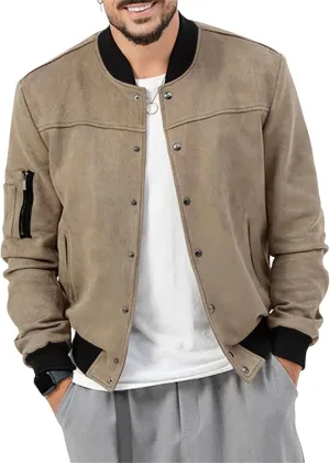 Mens Bomber Jacket Casual Varsity Jackets Long Sleeve Button Down Cardigan Coat Faux Suede Windbreaker Fall Spring