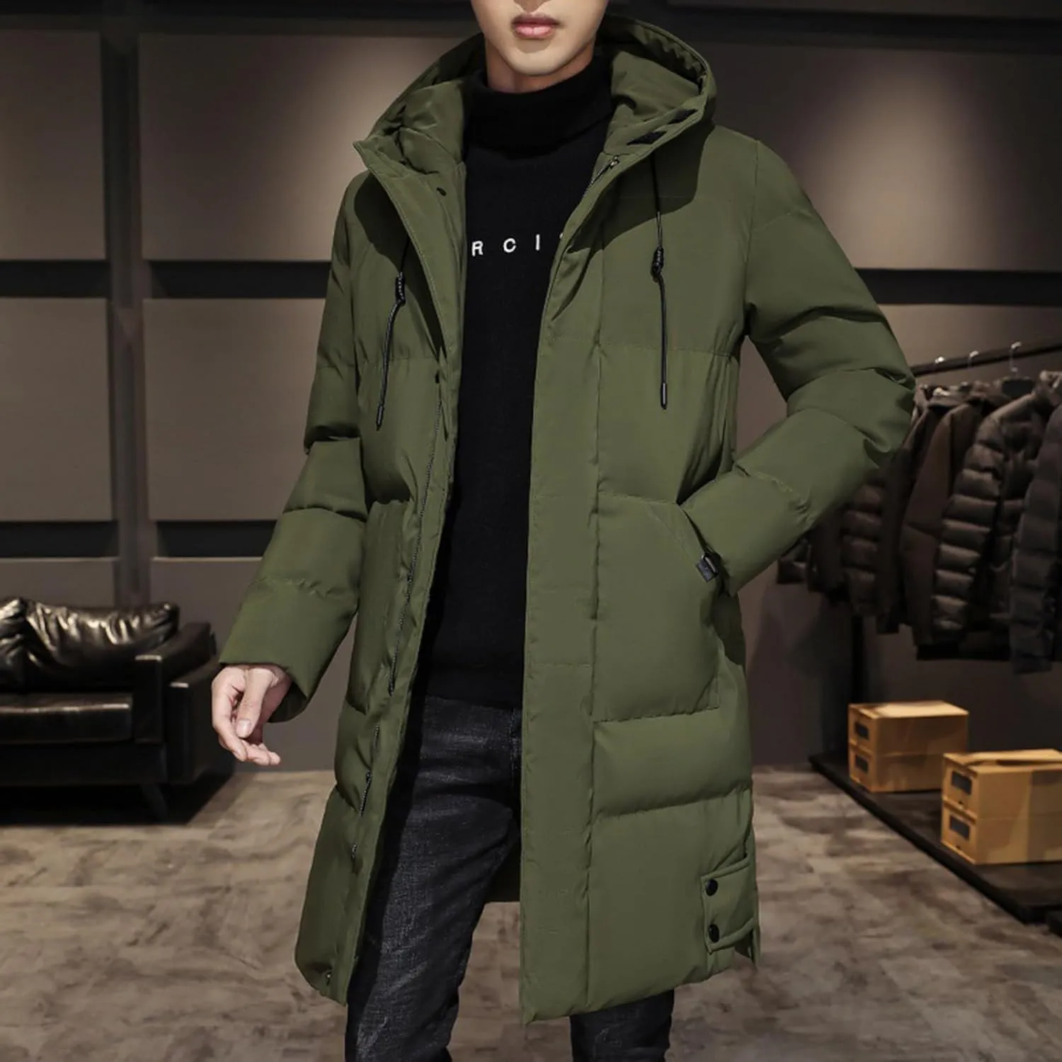 Men's Insulated Synthetic Down Puffer Jacket Men's Winter Windproof Warm Solid Color Insulated for Ski Hiking Travel