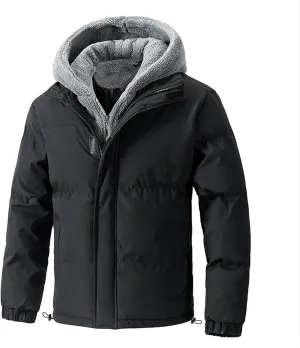 Men's Insulated Synthetic Down Puffer Jacket Men's Winter Windproof Warm Solid Color Insulated for Ski Hiking Travel