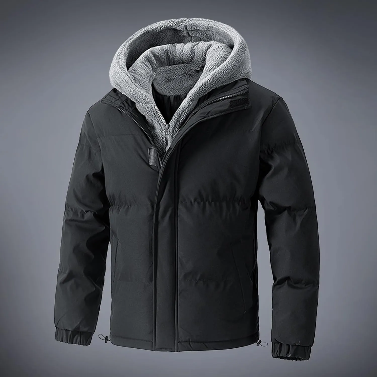Men's Insulated Synthetic Down Puffer Jacket Men's Winter Windproof Warm Solid Color Insulated for Ski Hiking Travel