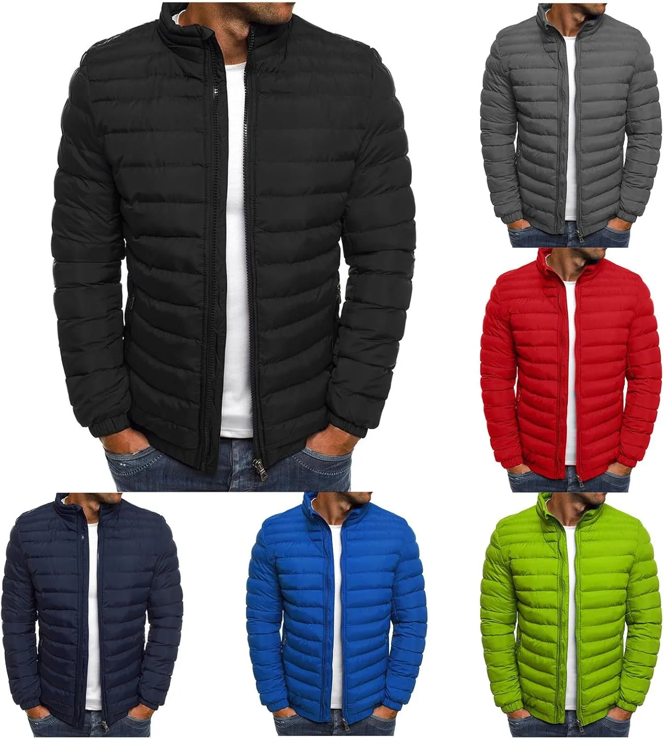 Mens Lightweight Puffer Jackets Winter Bomber Jackets Warm Insulated Quilted Down Coat Zip Up Padded Coat for Casual