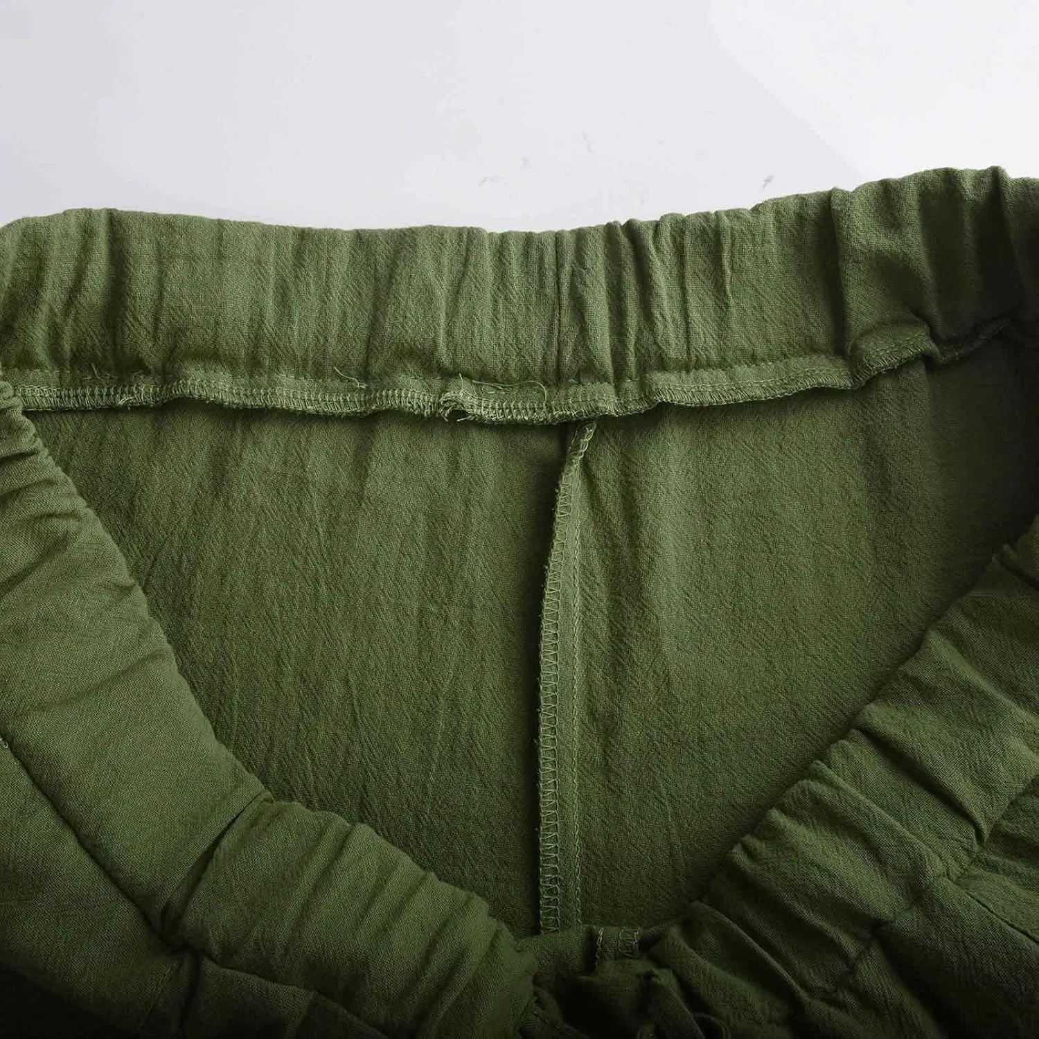 Mens Linen Wide Leg Pants Casual Drawstring Summer Beach Pants Elastic Waist Lounge Trousers with Pockets
