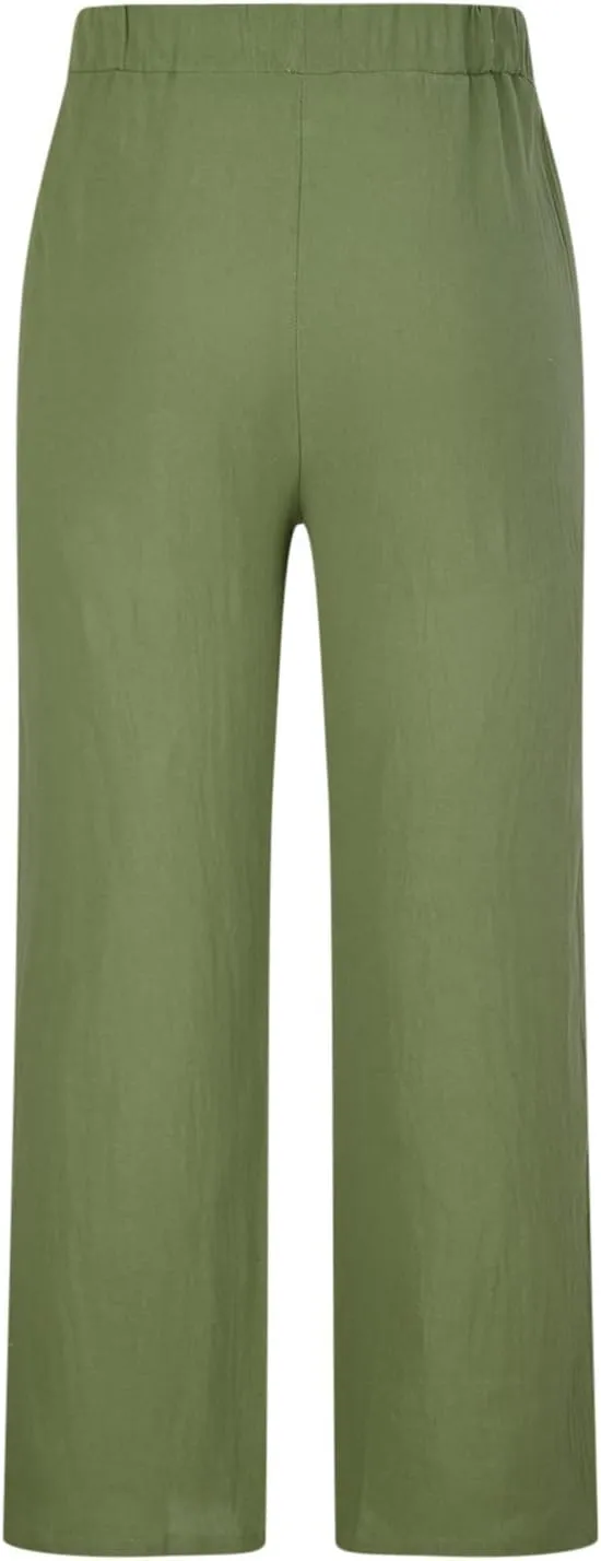Mens Linen Wide Leg Pants Casual Drawstring Summer Beach Pants Elastic Waist Lounge Trousers with Pockets