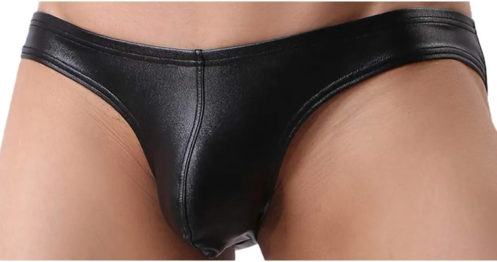 Men's Low Waist Briefs Underwear Sexy Faux Leather Bikini bottom B1162
