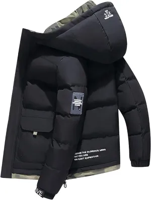 Mens Quilted Jacket, Workout Zip Up Long Sleeve Windbreaker Coat Repellent Running Rain Jacket Insulated Winter Work Coat