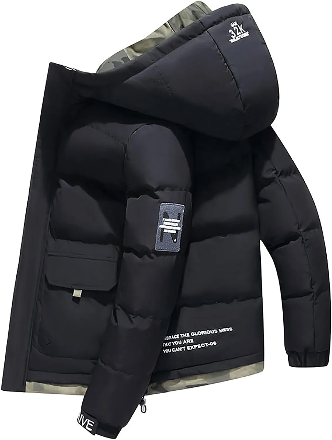 Mens Quilted Jacket, Workout Zip Up Long Sleeve Windbreaker Coat Repellent Running Rain Jacket Insulated Winter Work Coat