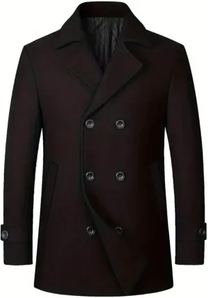 Mens Trench Coat Wool Blend Casual Peacoat Business Blazer Jacket Notched Collar Double Breasted Overcoat Fall Winter