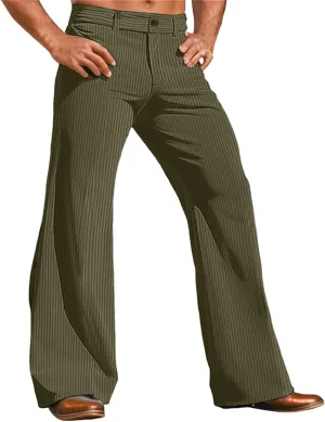 Men's Vintage Corduroy Pants Stretchy Bell Bottom Pants Solid Color Open Bottom Trousers Classic Fashion Trousers