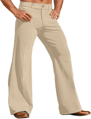 Men's Vintage Corduroy Pants Stretchy Bell Bottom Pants Solid Color Open Bottom Trousers Classic Fashion Trousers