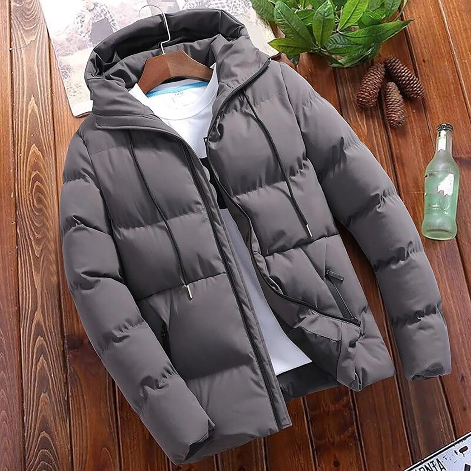 Mens Winter Jacket, Waterproof Zip Up Long Sleeve Windbreaker Coat Repellent Fall Jackets Workout Men's Puffer Vest