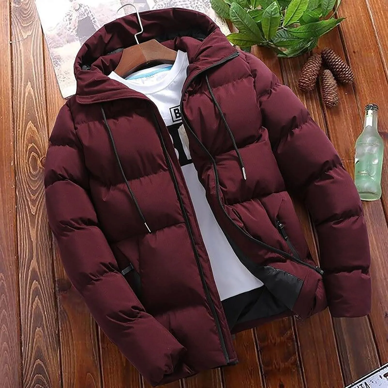 Mens Winter Jacket, Waterproof Zip Up Long Sleeve Windbreaker Coat Repellent Fall Jackets Workout Men's Puffer Vest