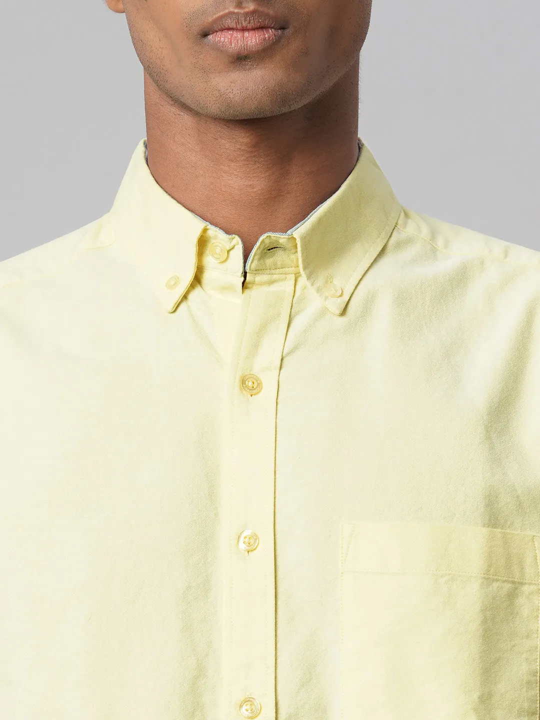 Men's Yellow Oxford 100% Cotton Regular Fit Shirt