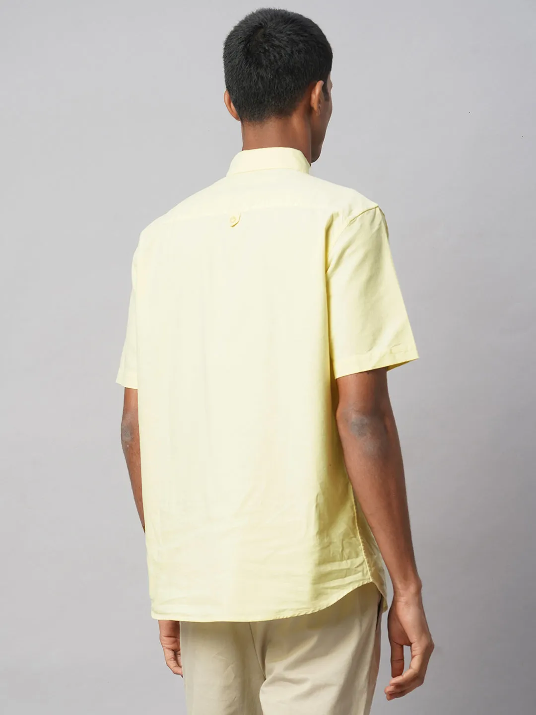 Men's Yellow Oxford 100% Cotton Regular Fit Shirt
