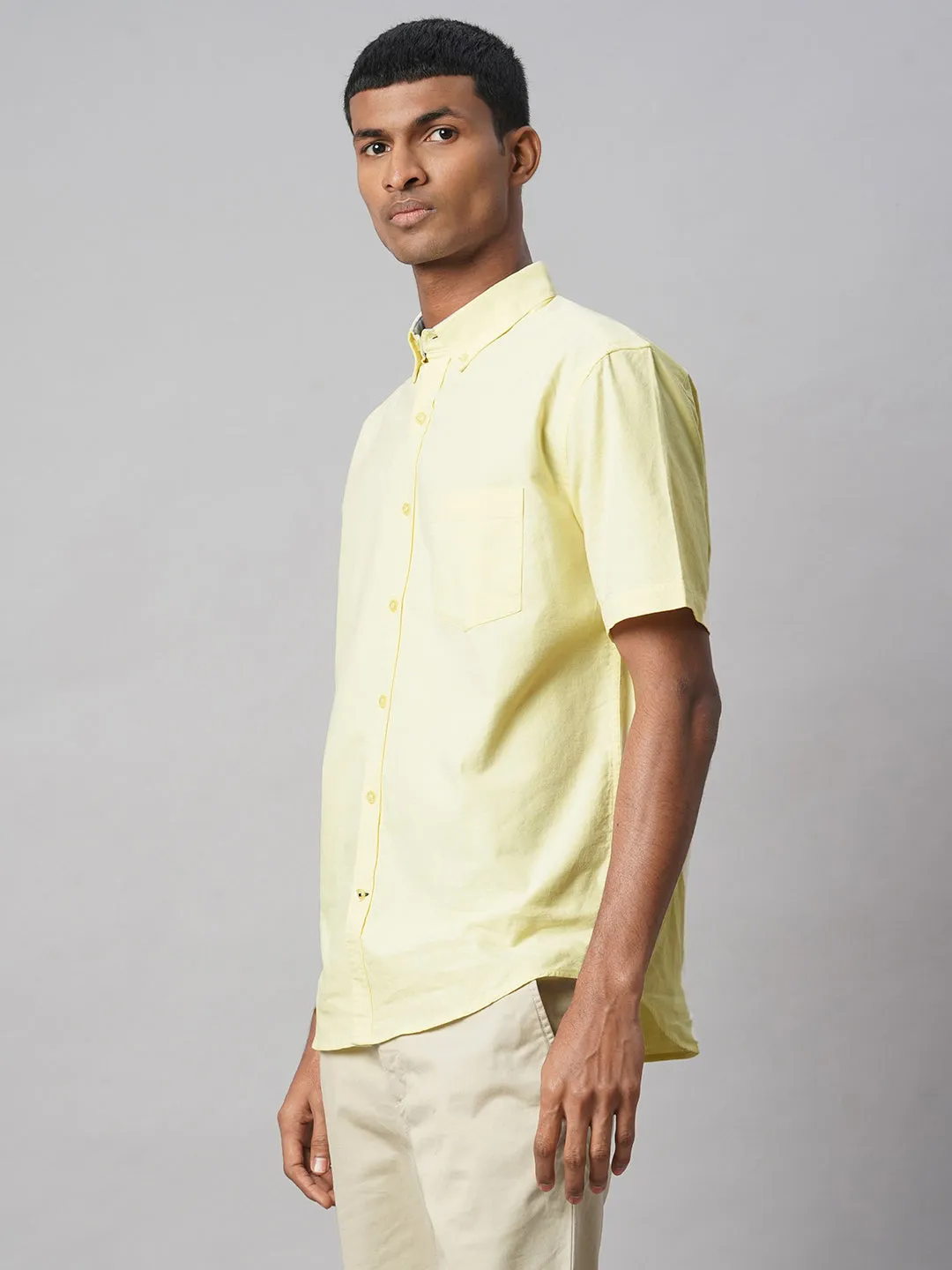 Men's Yellow Oxford 100% Cotton Regular Fit Shirt