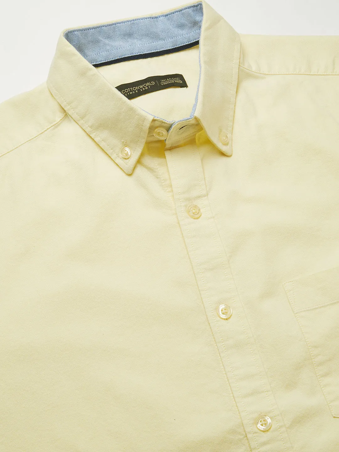 Men's Yellow Oxford 100% Cotton Regular Fit Shirt