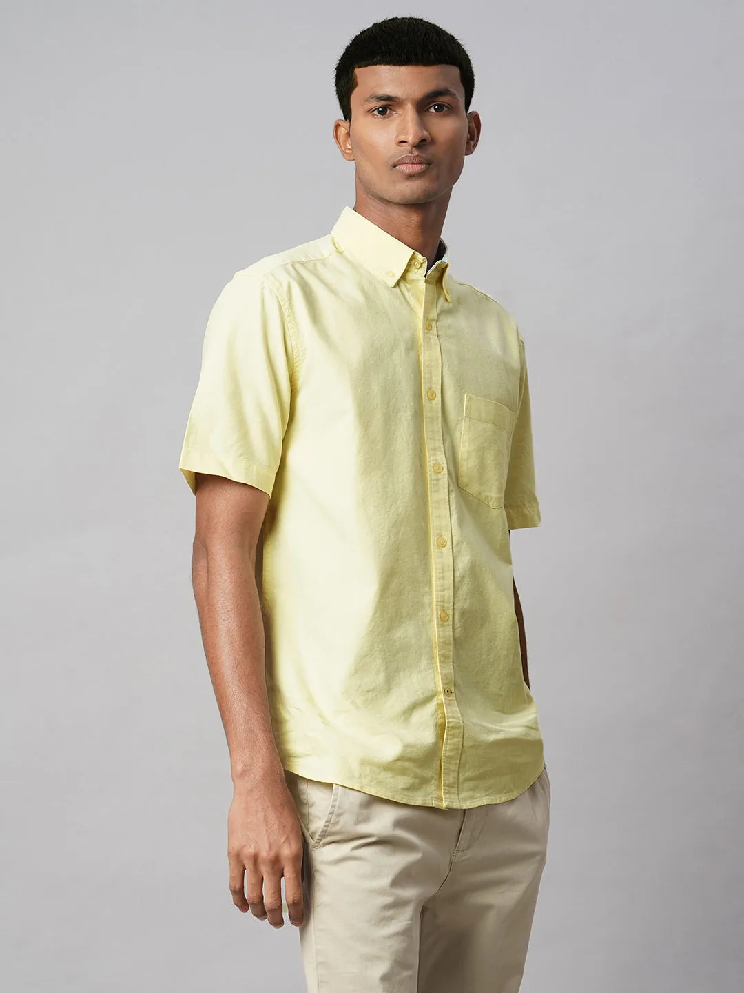 Men's Yellow Oxford 100% Cotton Regular Fit Shirt
