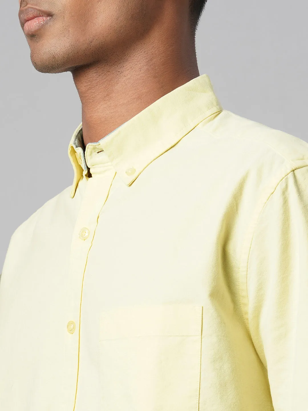 Men's Yellow Oxford 100% Cotton Regular Fit Shirt