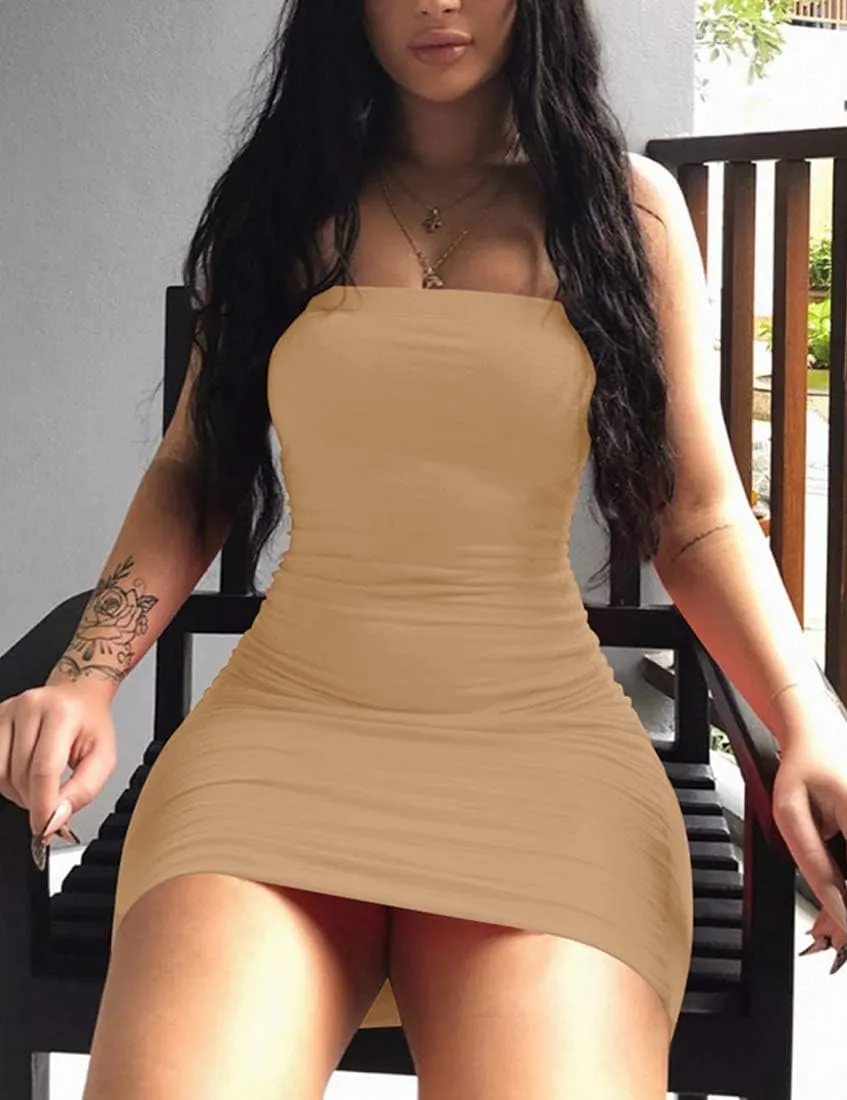 Mokoru Women's Casual Basic Bodycon Tube Top Sexy Strapless Club Party Mini Dress