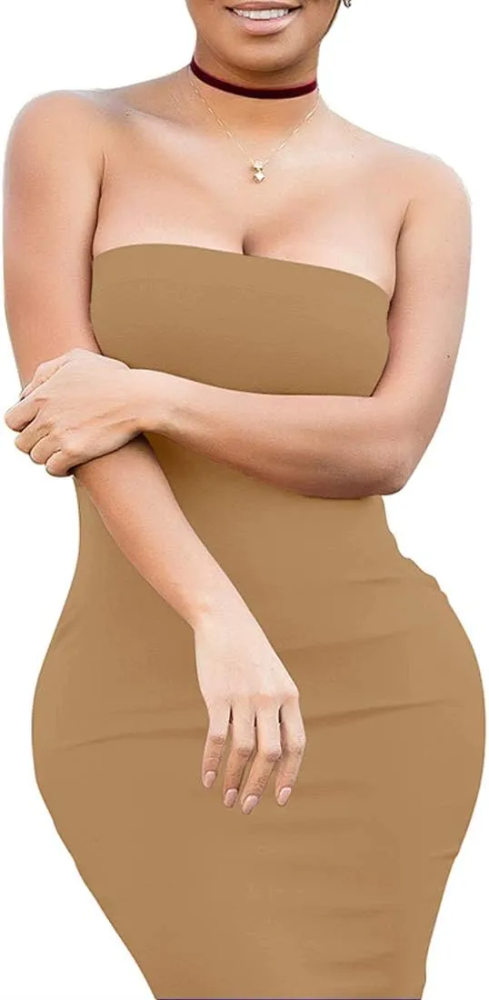 Mokoru Women's Casual Basic Bodycon Tube Top Sexy Strapless Club Party Mini Dress