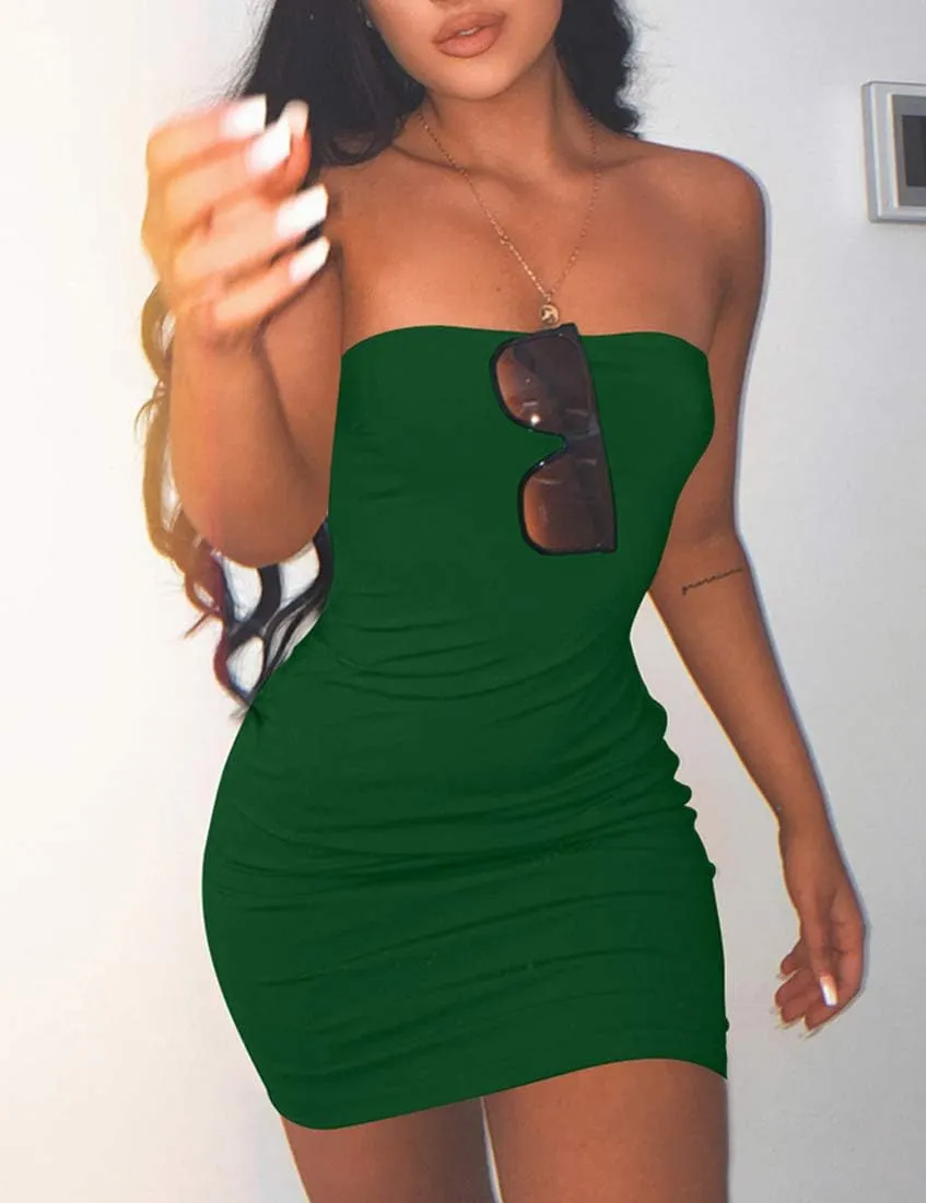 Mokoru Women's Casual Basic Bodycon Tube Top Sexy Strapless Club Party Mini Dress