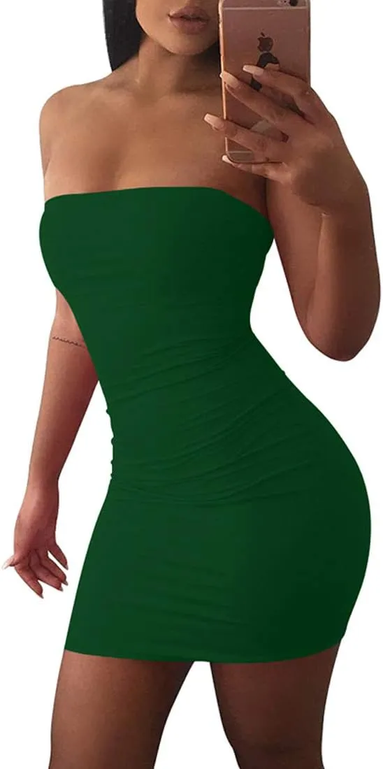 Mokoru Women's Casual Basic Bodycon Tube Top Sexy Strapless Club Party Mini Dress
