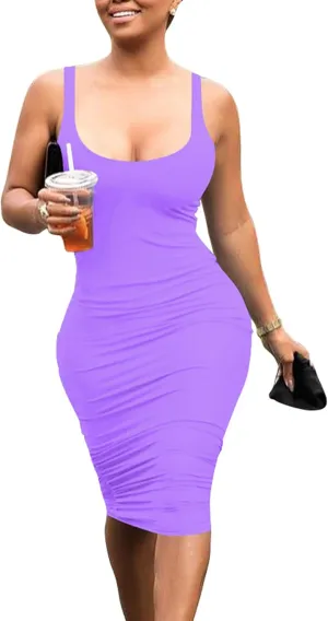 Mokoru Women's Casual Basic Pencil Tank Dress Sexy Sleeveless Bodycon Midi Club Dress