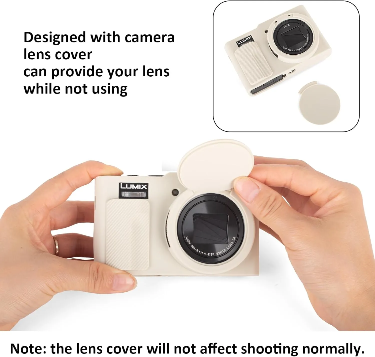 MUZIRI KINOKOO Silicone Case Compatible for Panasonic Lumix DC-ZS99 Digital Camera - Soft Rubber DC-ZS99 Protective Cover with Removable Lens Cover - Anti-Slip & Anti-Scratch - Off White
