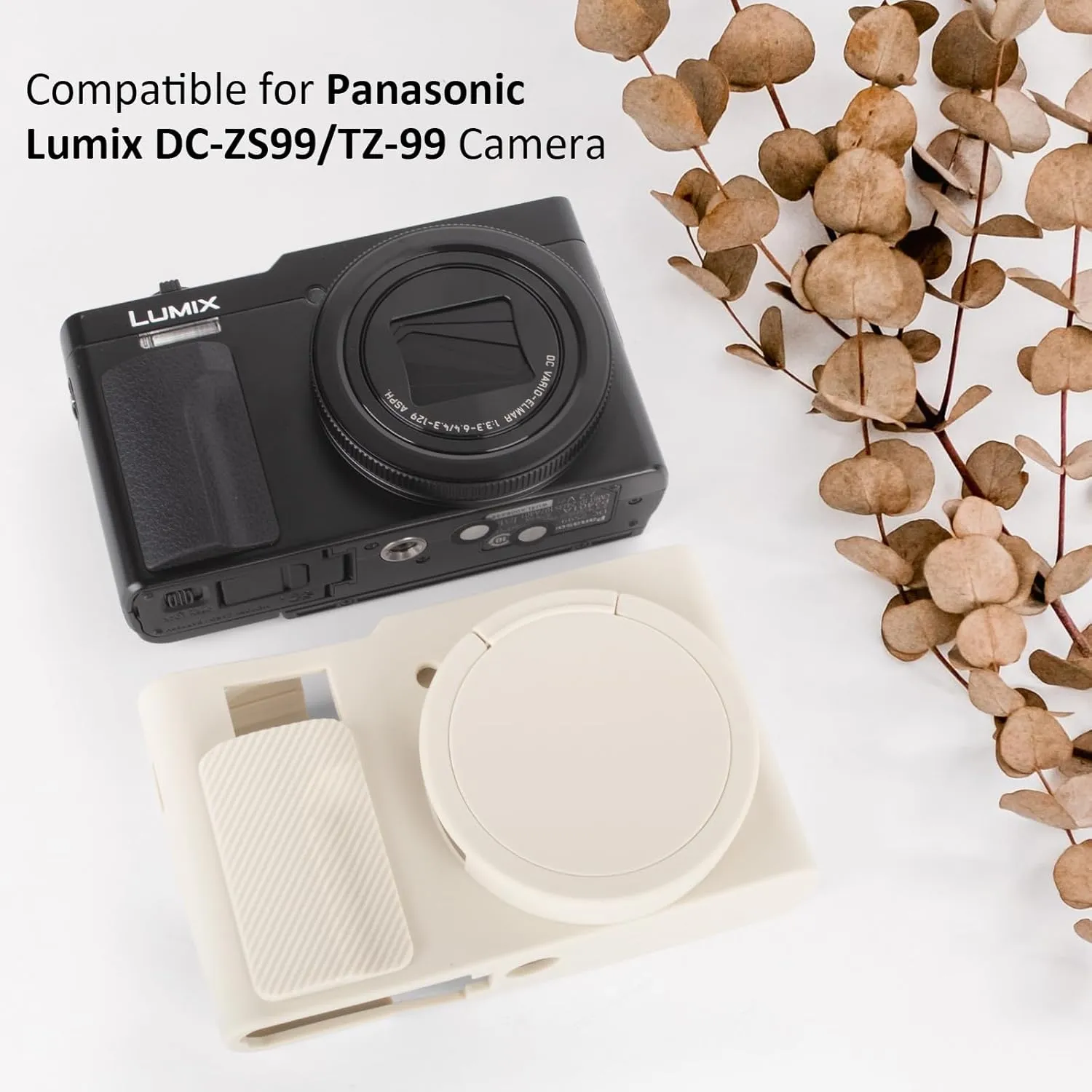 MUZIRI KINOKOO Silicone Case Compatible for Panasonic Lumix DC-ZS99 Digital Camera - Soft Rubber DC-ZS99 Protective Cover with Removable Lens Cover - Anti-Slip & Anti-Scratch - Off White