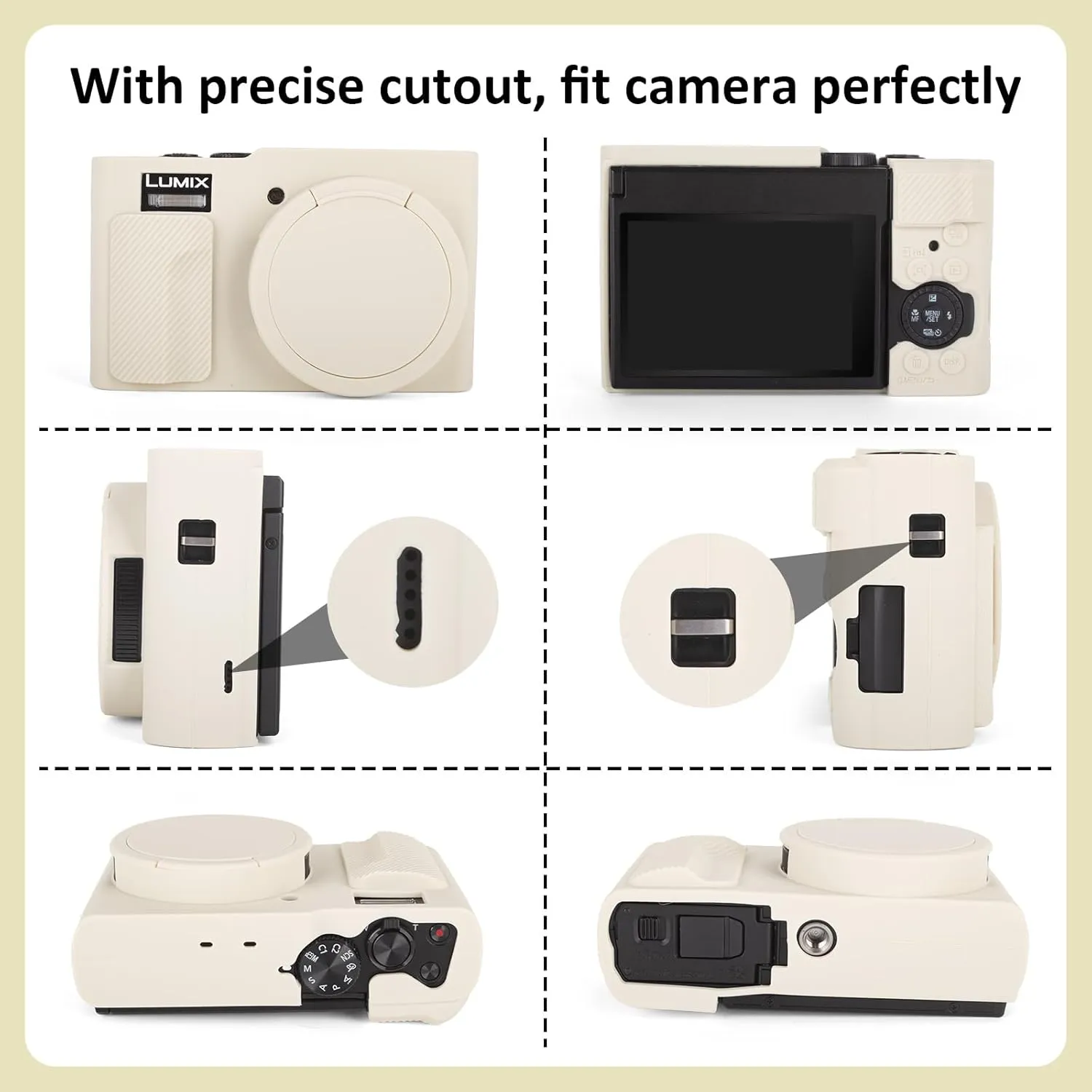 MUZIRI KINOKOO Silicone Case Compatible for Panasonic Lumix DC-ZS99 Digital Camera - Soft Rubber DC-ZS99 Protective Cover with Removable Lens Cover - Anti-Slip & Anti-Scratch - Off White