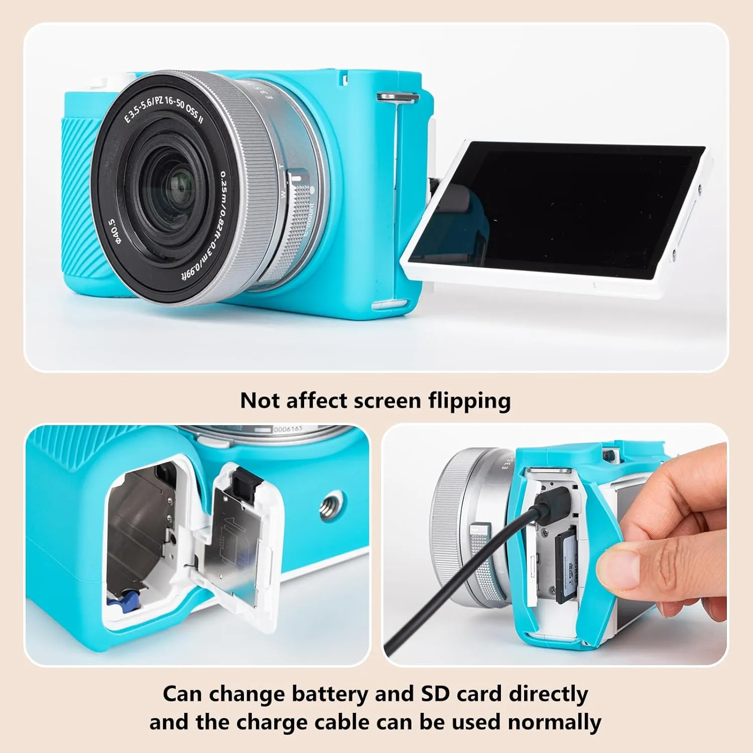 MUZIRI KINOKOO Silicone Case Compatible for Sony ZVE10 II/ZV-E10 II Digital Camera, Soft Rubber ZV-E10 II ZV E10 II Protective Case- Anti-Slip & Anti-Scratch Enhanced Grip to Camera - Sky Blue