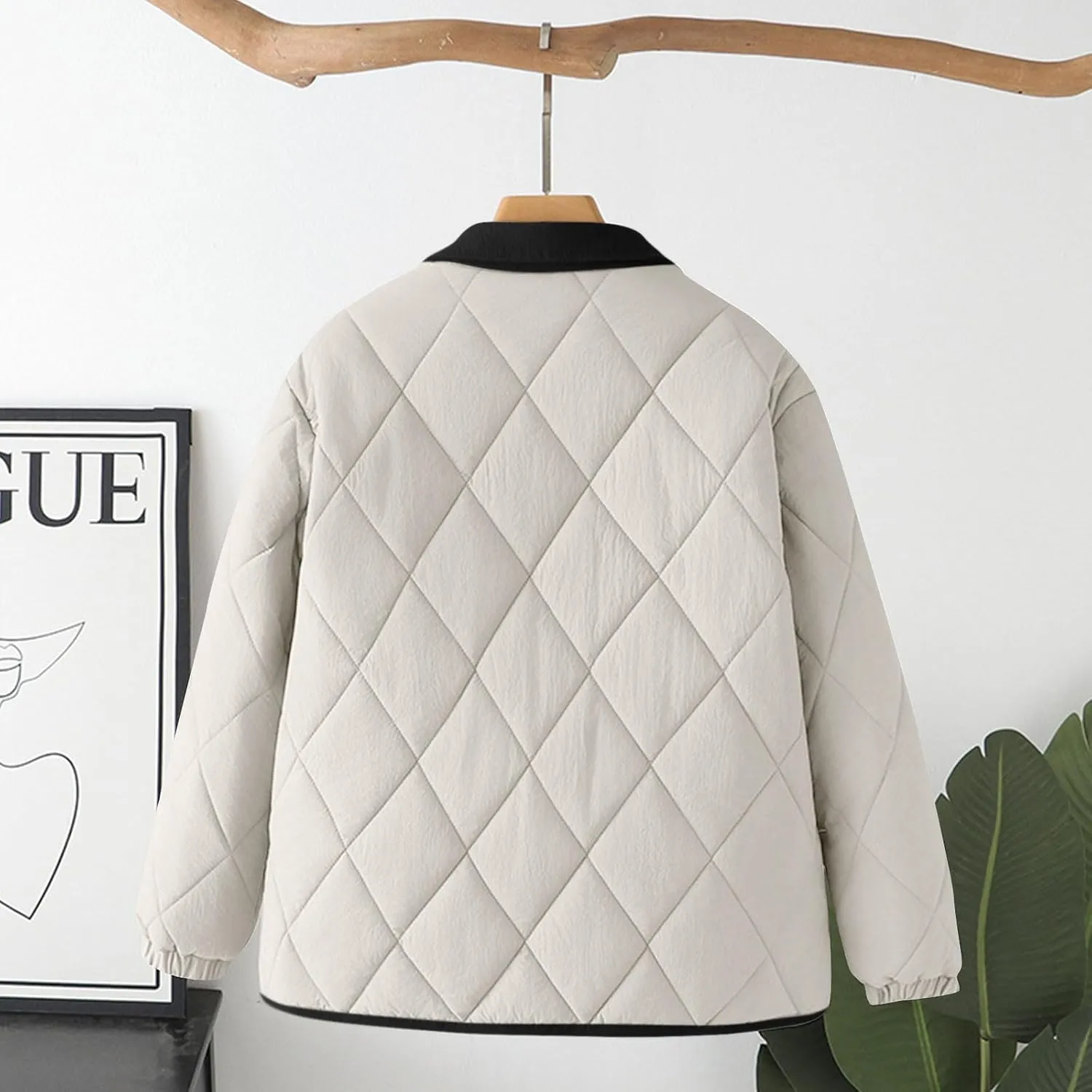 NATHGAM Women Winter Cotton Quilted Coat Casual Lightweight Puffer Jacket Long Sleeve Button Lapel Down Outerwear with Pocket