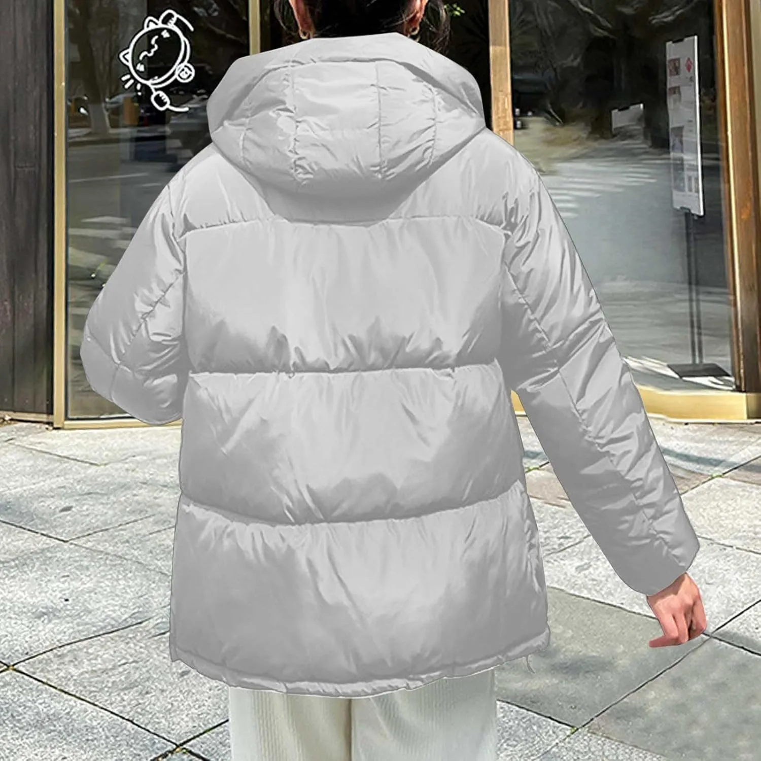 NATHGAM Women Winter Parka Coats Baggy Zip Short Down Jacket Oversized Quilted Hooded Jacket Lightweight Warm Puffer Jacket