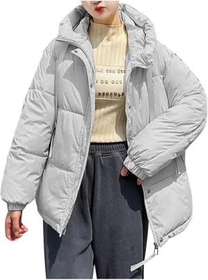 NATHGAM Women Winter Parka Coats Baggy Zip Short Down Jacket Oversized Quilted Hooded Jacket Lightweight Warm Puffer Jacket