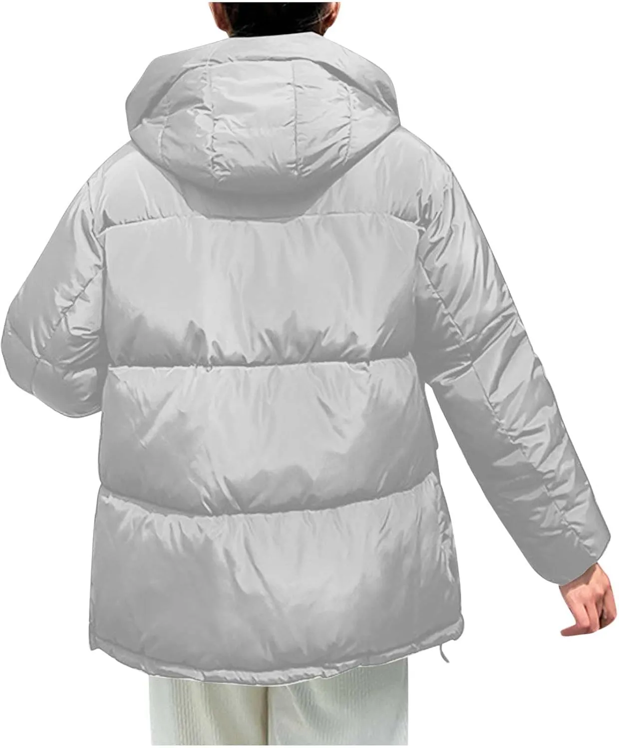 NATHGAM Women Winter Parka Coats Baggy Zip Short Down Jacket Oversized Quilted Hooded Jacket Lightweight Warm Puffer Jacket