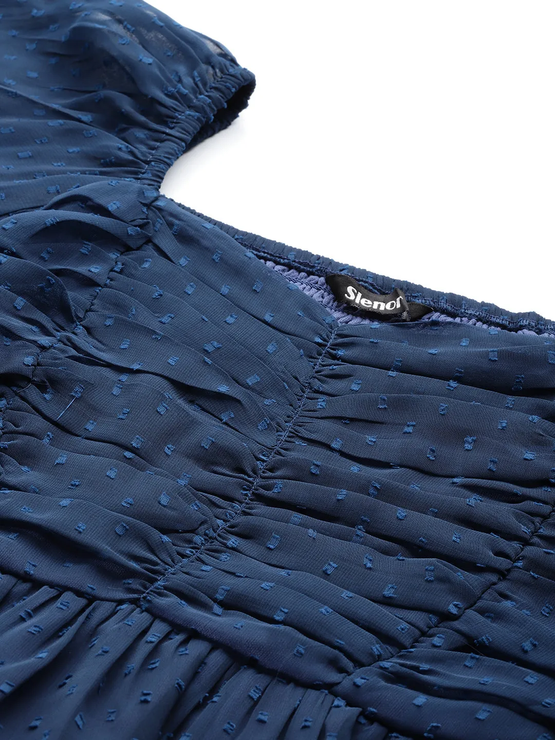 Navy Blue Sweetheart Neck Georgette Peplum Top